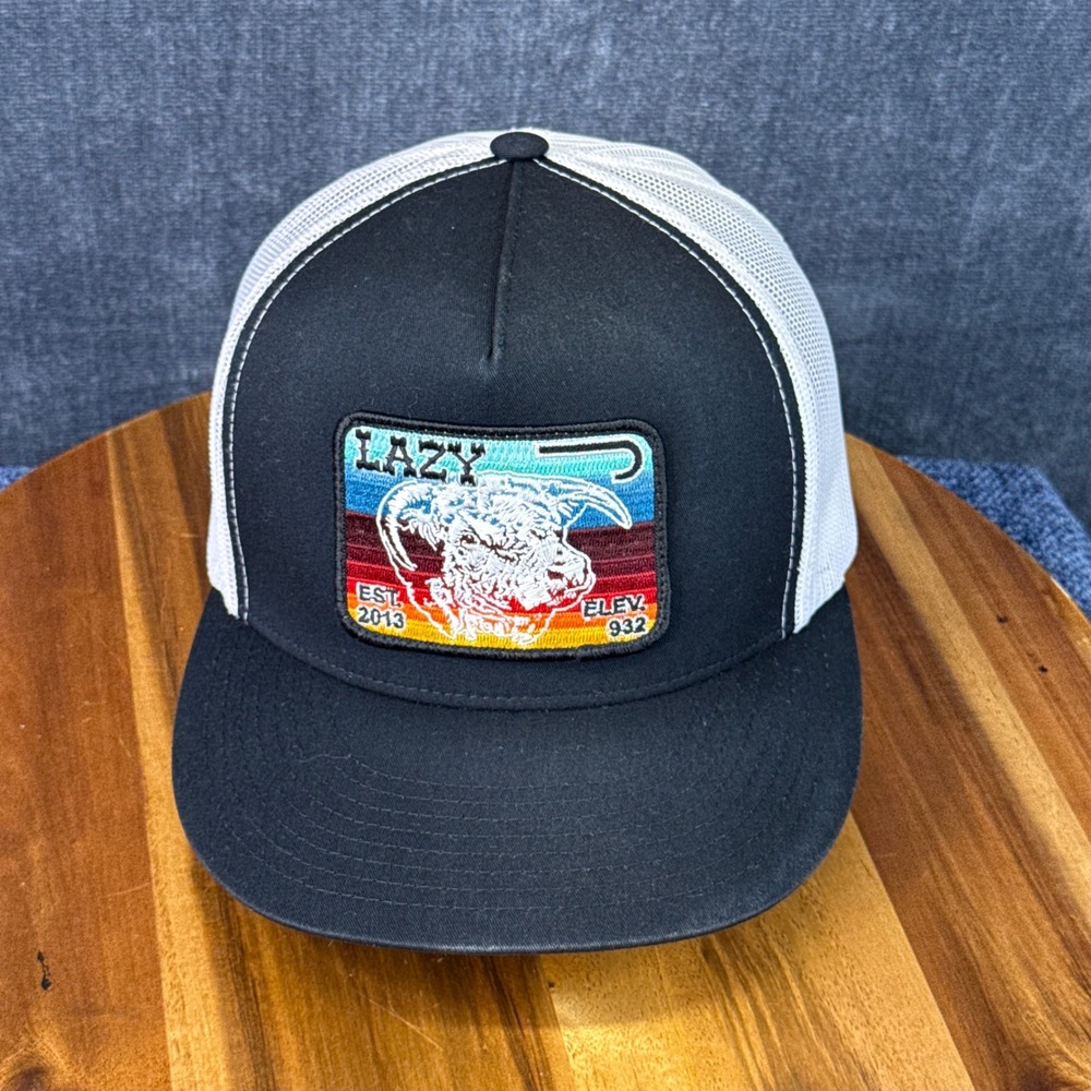 Lazy J Ranch Wear Trucker Hat OSFM Black White Polyester Cotton Snapback